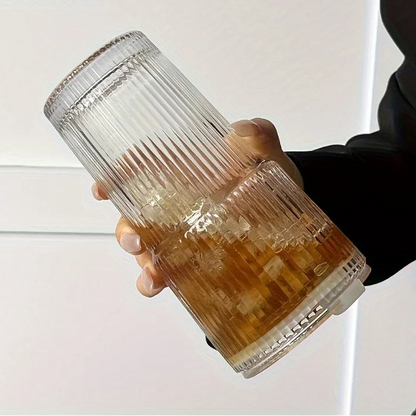 600ML Ribbed Glass Cup with Lid & Straw – Iced Coffee & Juice Tumble